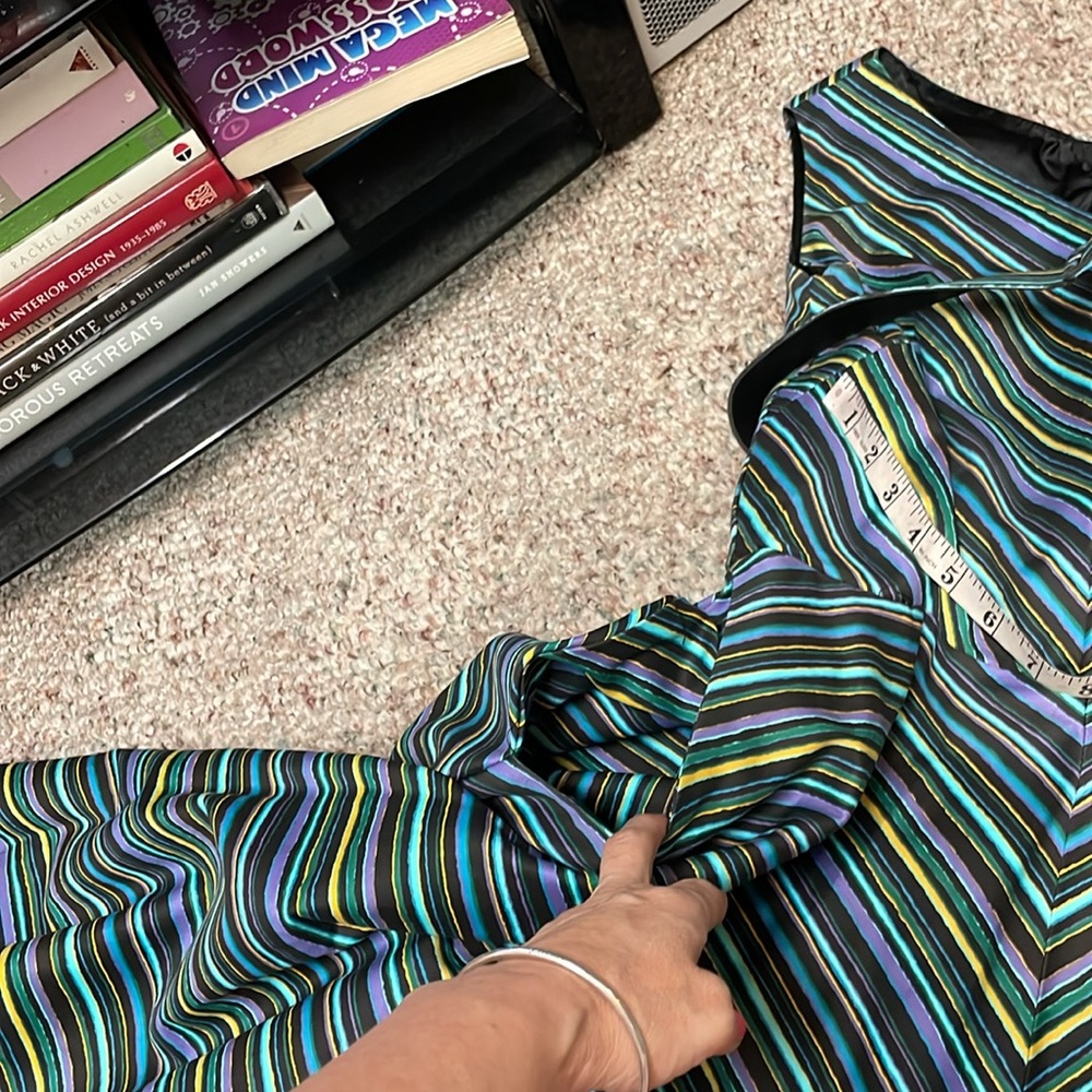 Pinup Couture Black Striped Fit & Flare Dress with Green and Blue Accents - Picture 8 of 12